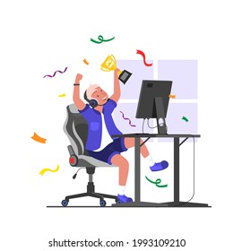 To participate in online game competitions to win prizes. Esports athletes can compete and win trophies and prize money. Vector flat illustration.