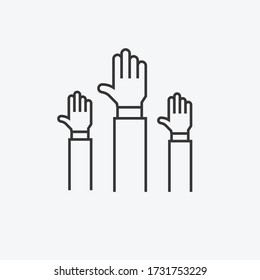 To participate a vector icon with hands up.