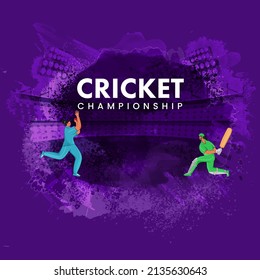 Participating Female Cricket Players Of India VS Pakistan On Purple Grunge Stadium Background For Championship Concept.