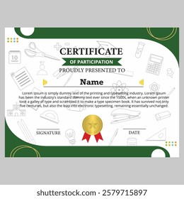 participation certificate template with cute and educational frames