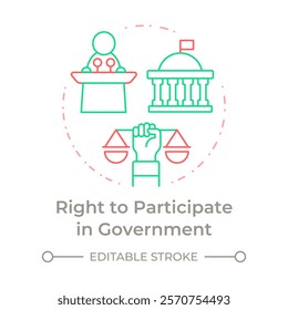 Participation in government right duo tone concept icon. Political processes, public service. Round two color outline illustration. Abstract vector design. Easy to use in infographic, presentation