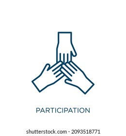 participation icon. Thin linear participation outline icon isolated on white background. Line vector participation sign, symbol for web and mobile
