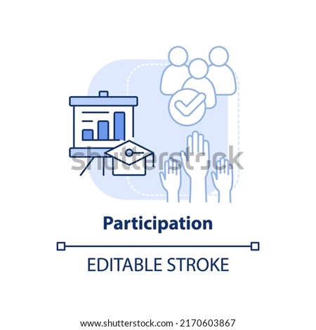 Participation light blue concept icon. Learning process engagement. Learning abstract idea thin line illustration. Isolated outline drawing. Editable stroke. Arial, Myriad Pro-Bold fonts used