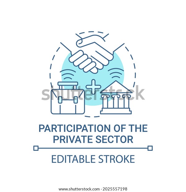 Participation of private sector blue concept icon.\
Business and government alliance abstract idea thin line\
illustration. Long term relations. Vector isolated outline color\
drawing. Editable\
stroke