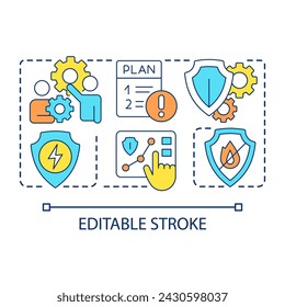 Participation in security planning concept icon. Occupational health. Safety standards cultivation abstract idea thin line illustration. Isolated outline drawing. Editable stroke. Arial font used