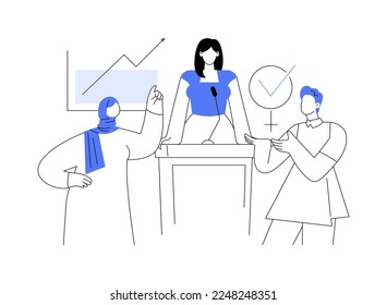 Participation of women abstract concept vector illustration. Gender equality rights, women political participation, female speaker leader, democracy, successful presentation abstract metaphor.