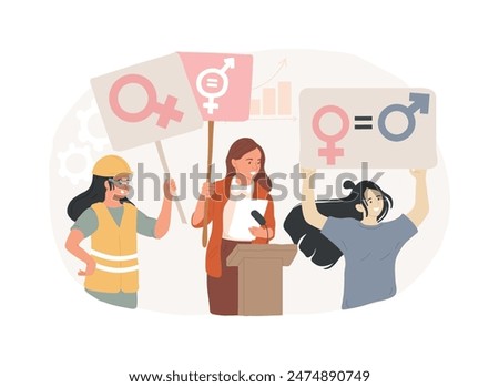 Participation of women isolated concept vector illustration. Gender equality rights, women political participation, female speaker leader, democracy, successful presentation vector concept.