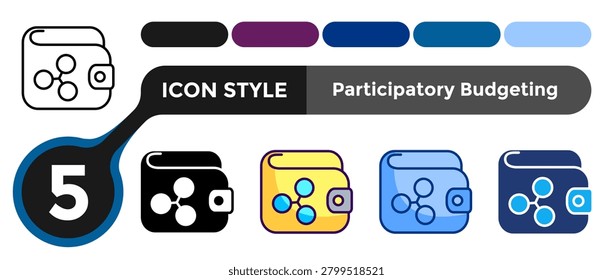 Participatory Budgeting icon for representing citizen driven financial planning, allocation transparency, and public decision systems. Line, Filled, Color, Blue, Dualtone style.