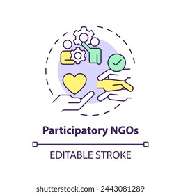 Participatory NGOs multi color concept icon. Non governmental organization. Public participation. Round shape line illustration. Abstract idea. Graphic design. Easy to use in article