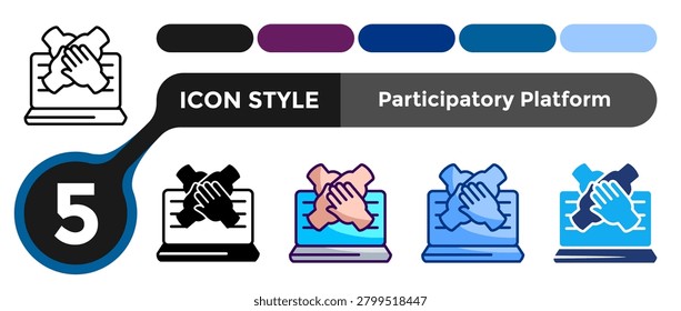 Participatory Platform icon for representing centralized engagement systems, integrated civic tools, and collaboration environments. Line, Filled, Color, Blue, Dualtone style.