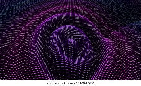 Particle 3D wavy ripple effect. Drip drop to surface. Background grid structure. Big data deep dance.