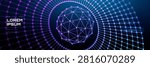 Particle ai tech and background data globe with digital abstract space. Line vector concept and world planet future with cyber universe futuristic. Light network blue and dot city 3d.
