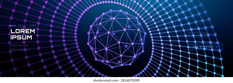 Particle ai tech and background data globe with digital abstract space. Line vector concept and world planet future with cyber universe futuristic. Light network blue and dot city 3d.