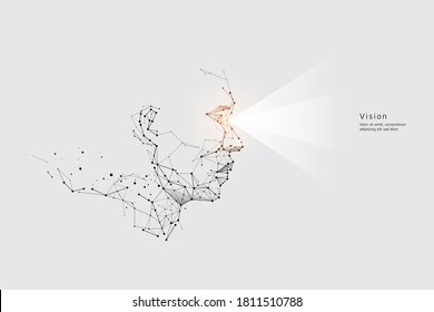 Arte de partículas, geometría, líneas y puntos. Concepto vectorial gráfico de visión. Se puede modificar el peso del trazo.