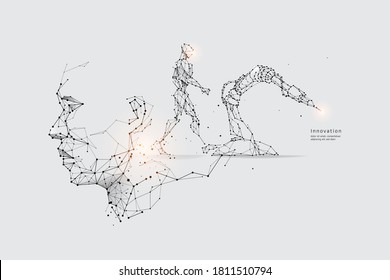 Particle art, geometry, lines, and dots. Vector graphic concept of technology. The stroke weight can be modified.