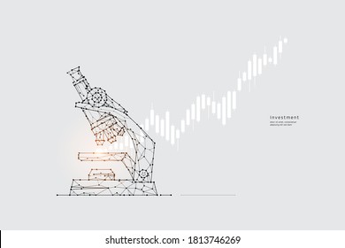 Particle art, geometry, lines, and dots. Vector graphic concept of science and microscope. The stroke weight can be modified.