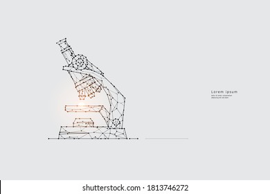 Arte de partículas, geometría, líneas y puntos. Concepto gráfico vectorial de ciencia y microscopio. Se puede modificar el peso del trazo.