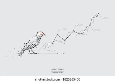 Particle art, geometry, lines, and dots. Vector graphic concept of business growth. The stroke weight can be modified.
