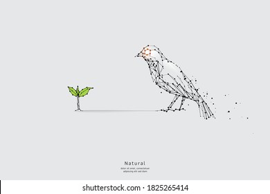 Arte de partículas, geometría, líneas y puntos. Concepto gráfico vectorial del crecimiento. Se puede modificar el peso del trazo.