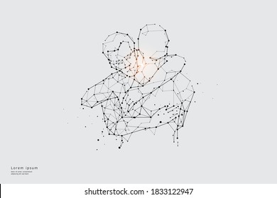 Particle art, geometry, lines, and dots. Vector graphic concept of relationship. The stroke weight can be modified.