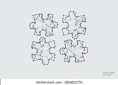 Arte de partículas, geometría, líneas y puntos. Concepto vectorial gráfico del rompecabezas. Se puede modificar el peso del trazo.