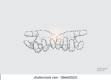 Particle art, geometry, lines, and dots. Vector graphic concept of Giving. The stroke weight can be modified.
