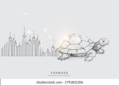 Arte de partículas, geometría, líneas y puntos. Concepto gráfico vectorial de avance. Se puede modificar el peso del trazo.