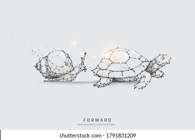 Particle art, geometry, lines, and points. Vector graphic concept of moving forward. The stroke weight can be modified.