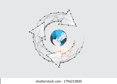 Particle art, geometry, lines, and points. Vector graphic concept of Life cycle. The stroke weight can be modified.