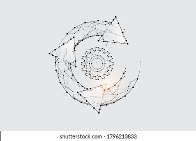 Particle art, geometry, lines, and points. Vector graphic concept of engineering cycle. The stroke weight can be modified.