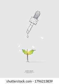 Particle art, geometry, lines, and points. Vector graphic concept of growth. The stroke weight can be modified.