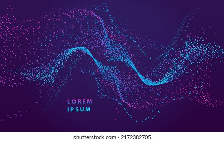 Particle Big Data Dots Glowing Abstract Background. Neon Circle Splash Surface Shapes Design. Modern Light Technology And Science Vector.