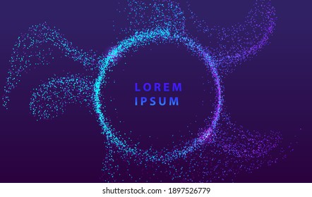 Particle dots glowing abstract background. Neon circle splash surface shapes design. Modern light technology and science vector.