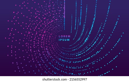 Particle dots glowing abstract background. Neon circle splash surface shapes design. Modern light technology and science vector.