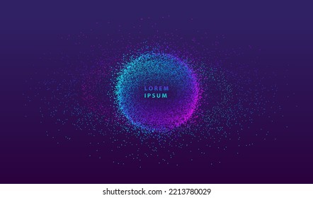 Particle dots glowing abstract background. Neon circle splash surface shapes design. Modern light technology and science vector.