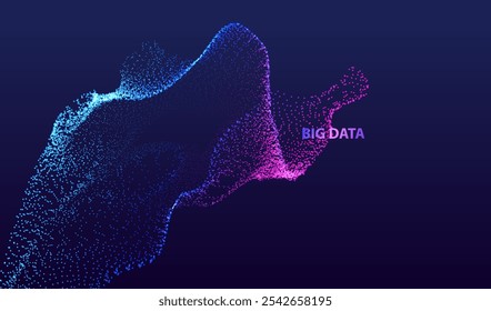 Particle dots glowing abstract background. Neon wave splash surface shapes design. Modern ai big data light technology and science vector.