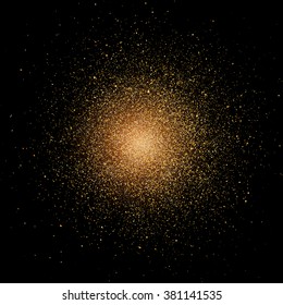 Particle explosion effect. Golden glitter texture. Supernova star implosion. Vector.