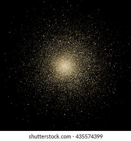 Particle explosion effect. Golden glitter texture. Space implosion. Vector eps10.