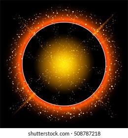 Particle explosion effect. Golden glitter texture. Supernova star implosion. Vector.