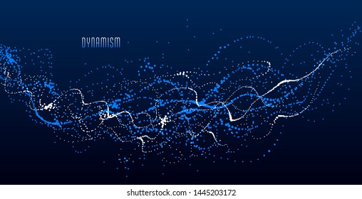 Particle flow array colorful vector abstract background, life forms bio theme microscopic design, dynamic dots elements in motion.
