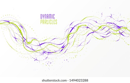 Particle flow array colorful vector abstract background, life forms bio theme microscopic design, dynamic dots elements in motion.