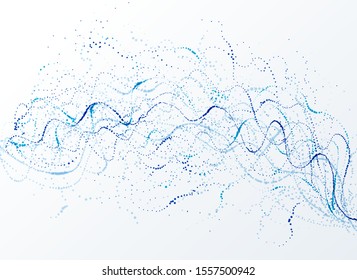 Particle flow array colorful vector abstract background, life forms bio theme microscopic design, dynamic dots elements in motion.