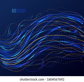 Particle flow array colorful vector abstract background, life forms bio theme microscopic design, dynamic dots elements in motion.