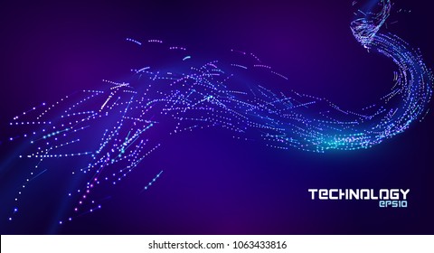 Particle flow stream. Line art. Abstract data stream illustration. Particle flow abstract background. Energy blue and violet wave.