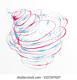 Particle flow whirlpool colorful vector abstract background, life forms bio theme microscopic spin design, dynamic dots elements in vortex motion.