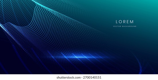 Particle futuristic tech on dark blue background. Technology data communication concept. Vector illustration