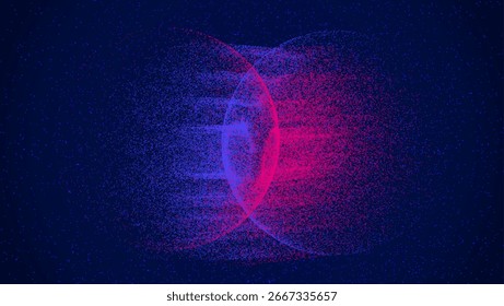 Particle Globe Background. Abstract Dot Sphere. 3D Big Data Bg. Gradient Light Moves Through The Round Orb. Tech Network With Ai And Cyber Sound Waves. Digital Particle Globe