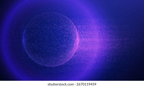 Particle Globe Background. Abstract Dot Sphere. 3D Big Data Bg. Flow Of Galaxy With Concept Of Purple Light. Tech Ball In An Artificial Geometric Network. Digital Particle Globe