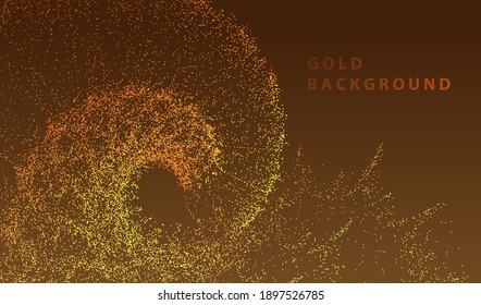 Particle gold and brown dots glowing abstract background. Splash volcano lava surface design. Modern light technology vector.