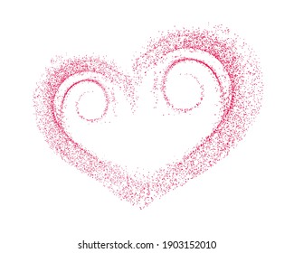 Particle Heart with Swirls. Red Heart isolated on white background. Happy Valentines day, Wedding design element. Template clipart for romantic design. Vector illustration